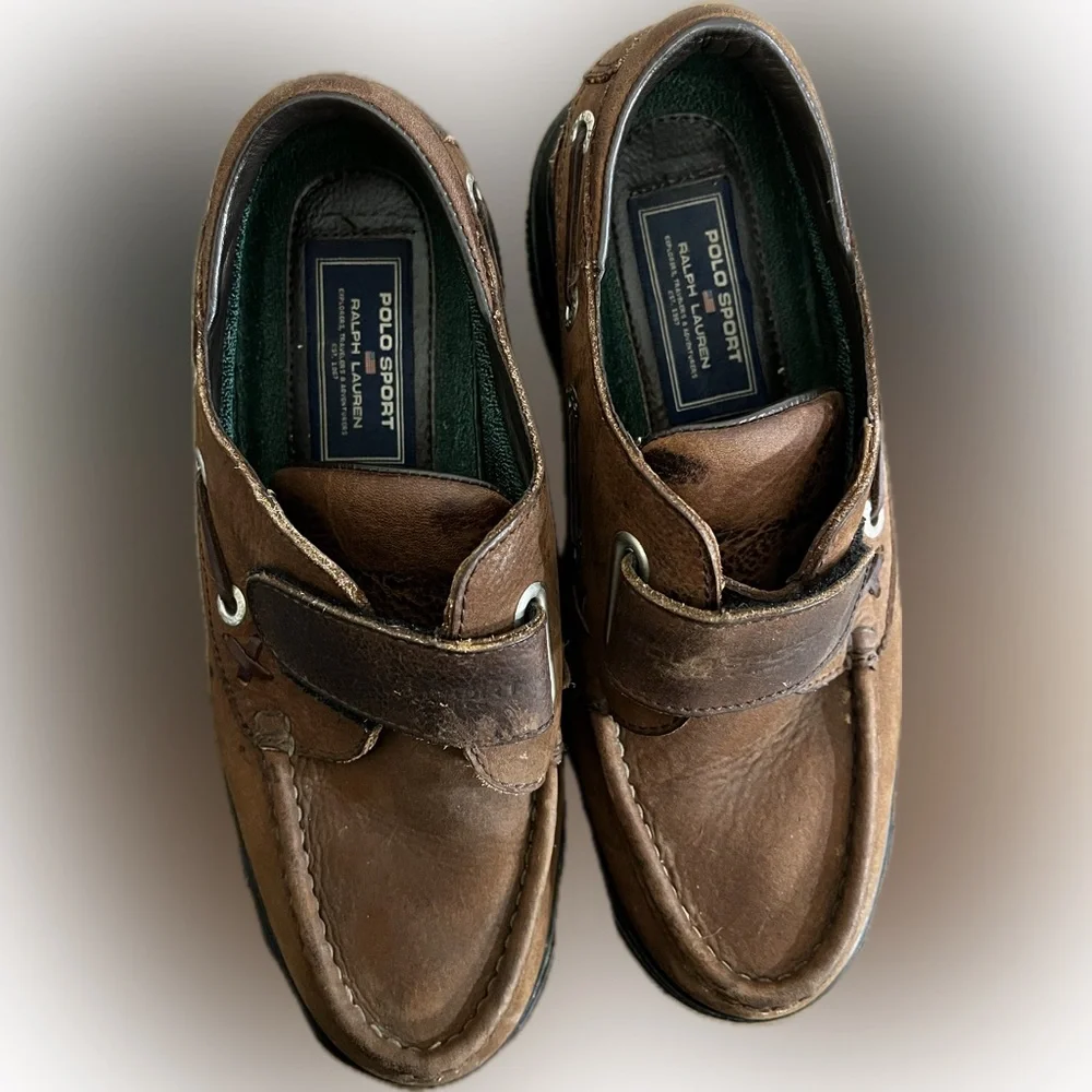🛥️ Polo Sport by Ralph Lauren Men’s Leather Velcro Boat Shoes 👞✨